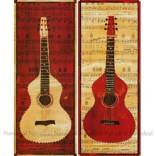 2Pcs Modern Art Red White Guitars Music Notions Decorative Canvas Wall Posters