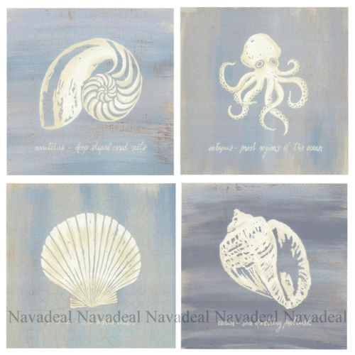 4pcs Painting Ocean Sea Conch Shell Octopus Decor Canvas Wall Poster Picture