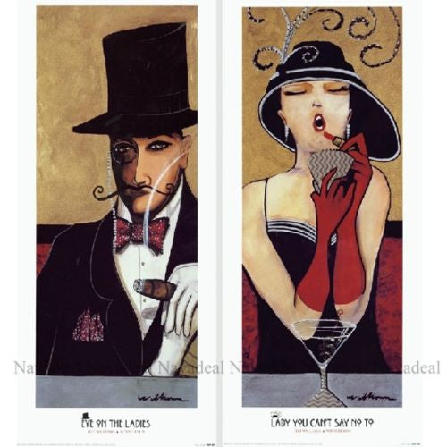 2Pc Retro Jeff Williams Gentleman Eye On Ladies Decorative Canvas Wall Posters