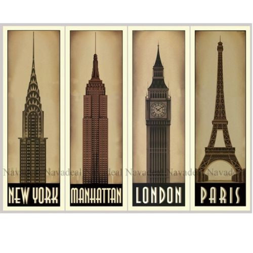 4Pc Chrysler Empire Elizabeth Eiffel Tower Building Art Decorative Canvas Poster