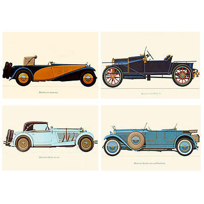 4pcs Vintage Muscle Cars Jalopy BUGATTI DELAGE SUIZA BENZ Canvas Wall Posters