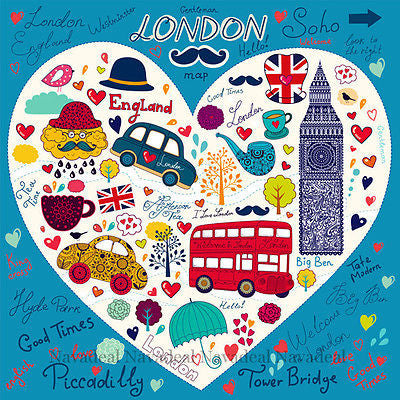 London Bus Tower Bridge Big Ben Kids Room Cartoon Art Decor Canvas Wall Poster