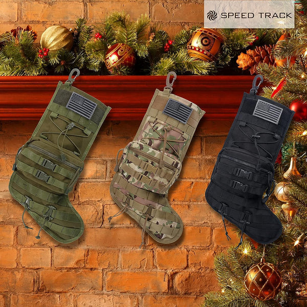 SPEED TRACK Tactical Christmas Stocking with Flag Patch, Khaki Camouflage, 360pcs