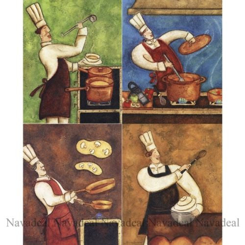 4pcs Painting Happy Restaurant Chefs Cooking Art Decorative Canvas Wall Poster