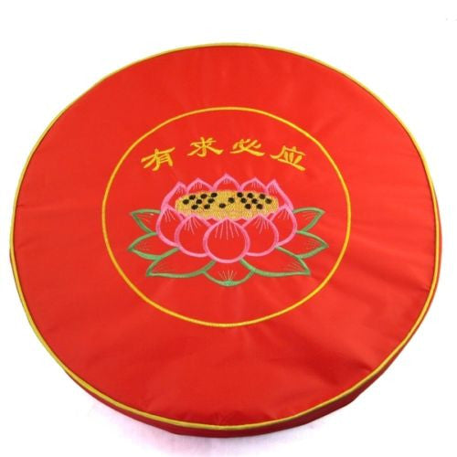 NW 19" Round Red Lotus Emb Sitting Mat Zen Buddhist Pray Meditation Cushion Pad