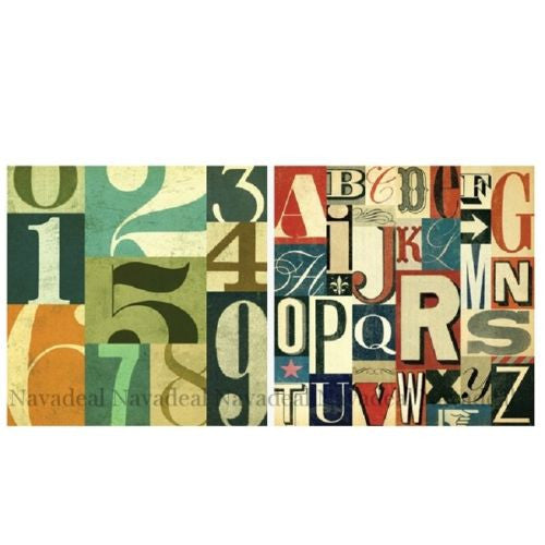 2Pcs Pop Modern Retro Numbers Letters Decorative Wall Art Canvas Patining Poster