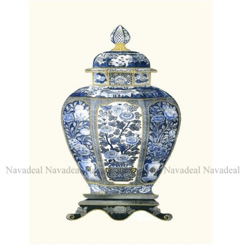 2Pc Vintage Blue Porcelain China Vase Decorative Painting Canvas Wall Art Poster