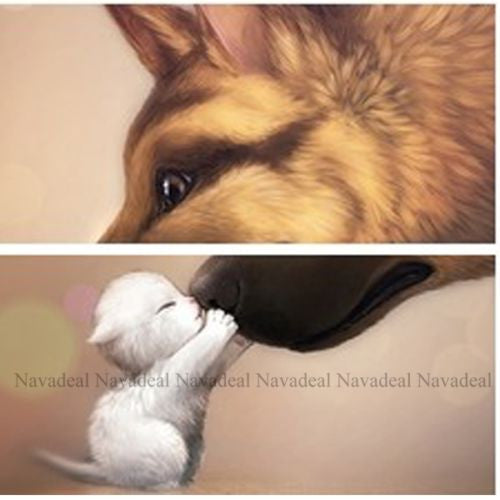 Dogs & Cats Best Friend Pet Puppy Kitten Hug Print Decorative Canvas Wall Poster