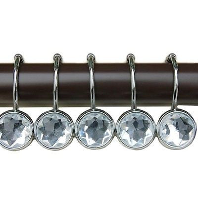 Pack of 12 Crystal Diamond Shower Curtain Ring, Silver
