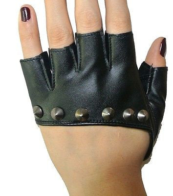 Lady Gaga Sexy Diva Art Black Rivet Fingerless PU Leather Five Fingers Gloves