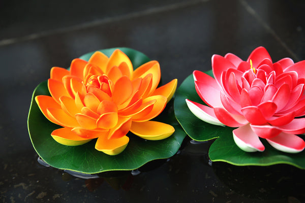 NAVAdeal 4PCS 7 Inch Artificial Floating Foam Lotus Flowers for Pool, Realistic Water Lily Pads, Pink Ivory White Orange Crimson, Perfect for Home Outdoor Patio Pond Aquarium Wedding Party Decorations