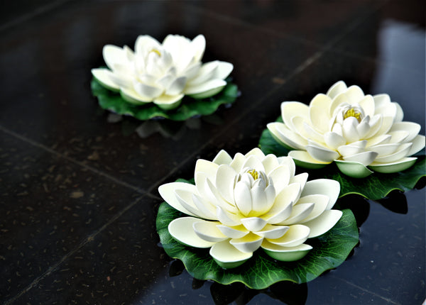 NAVAdeal 6/12 Count Ivory White Artificial Floating Lotus Flowers, Lily Pad Ornaments, Perfect for Koi Pond Pool Aquarium Home Garden Birthday Party Wedding Decoration