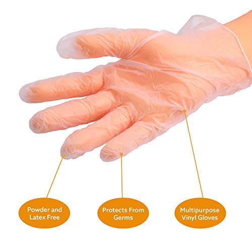 NAVADEAL 100Pcs Multipurpose Vinyl Disposable Gloves, Anti-Bacteria, Germ Protective, for Healthcare, Retail Food Handling, Powder Free,Latex-Free, Thick Durable, Soft Clear Gloves- Large, Fits Most