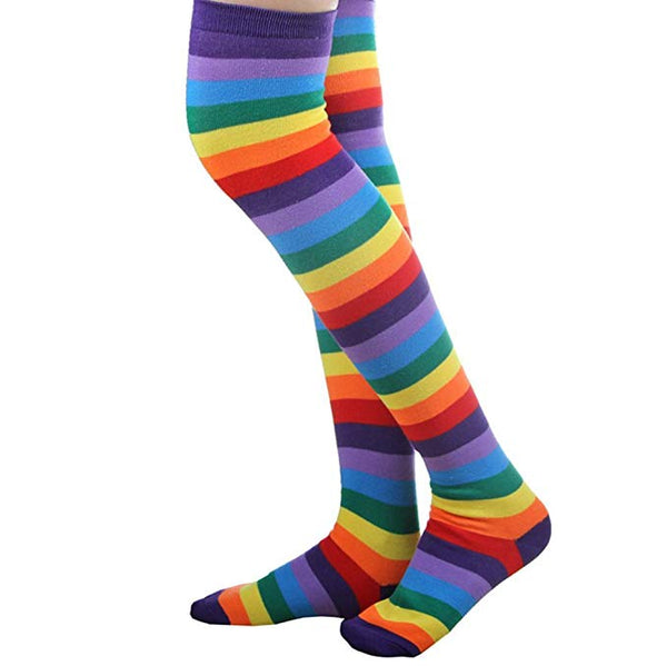 Navadeal 1 Pair Colorful Rainbow Stripes Knit Stockings