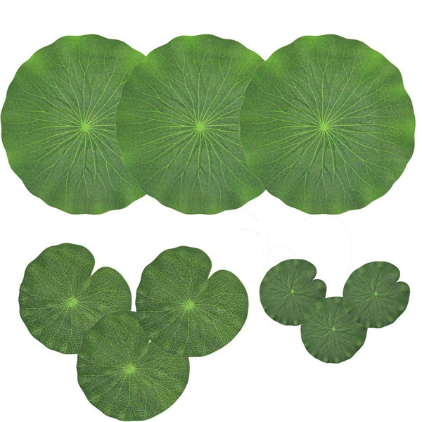 NAVADEAL Pack of 9 Artificial Floating Foam Lotus Leaves | Water Lily Pads Ornaments, Green | Perfect for Patio Koi Fish Pond Pool Aquarium Home Garden Wedding Party Special Event Decoration