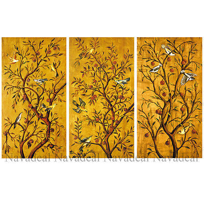 3pcs Painting Golden Tree Of Happiness Love Birds Fortune Canvas Wall Posters