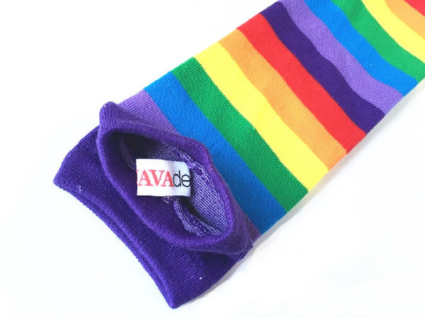 Rainbow Stripe Long Arm Warmer Fingerless Knit Gloves